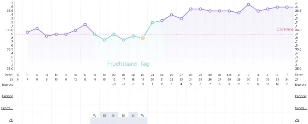 Temperaturkurve schwanger NFP mit triphasischem Muster